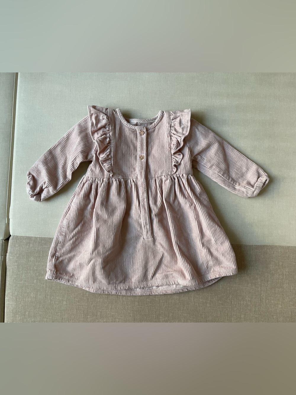 Baby Mori Corduroy Frilled Dress - Blush